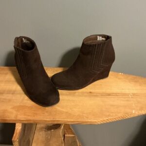 Sugar Dark Brown Suede Wedge Ankle Boots